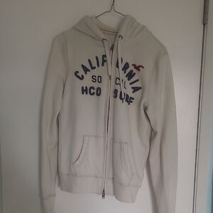 Hollister Cream Hoodie with Blue Logo